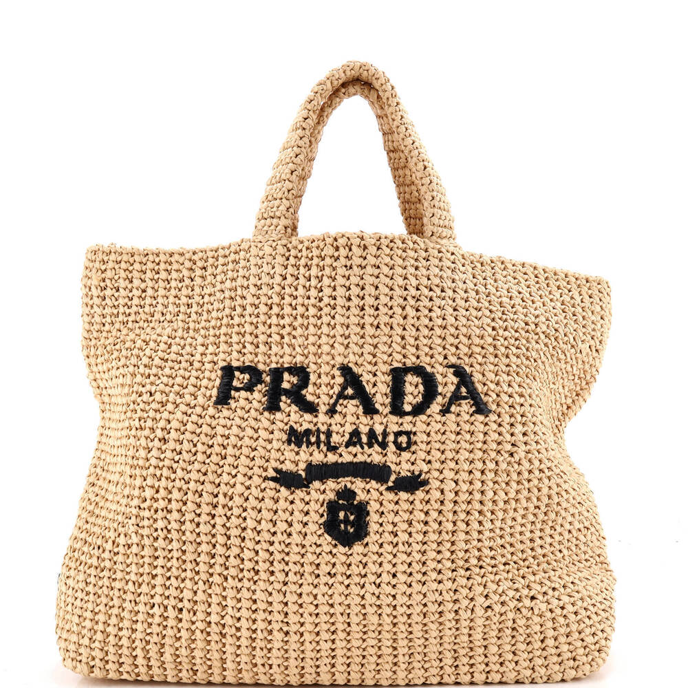 Prada Large Logo Tote Raffia